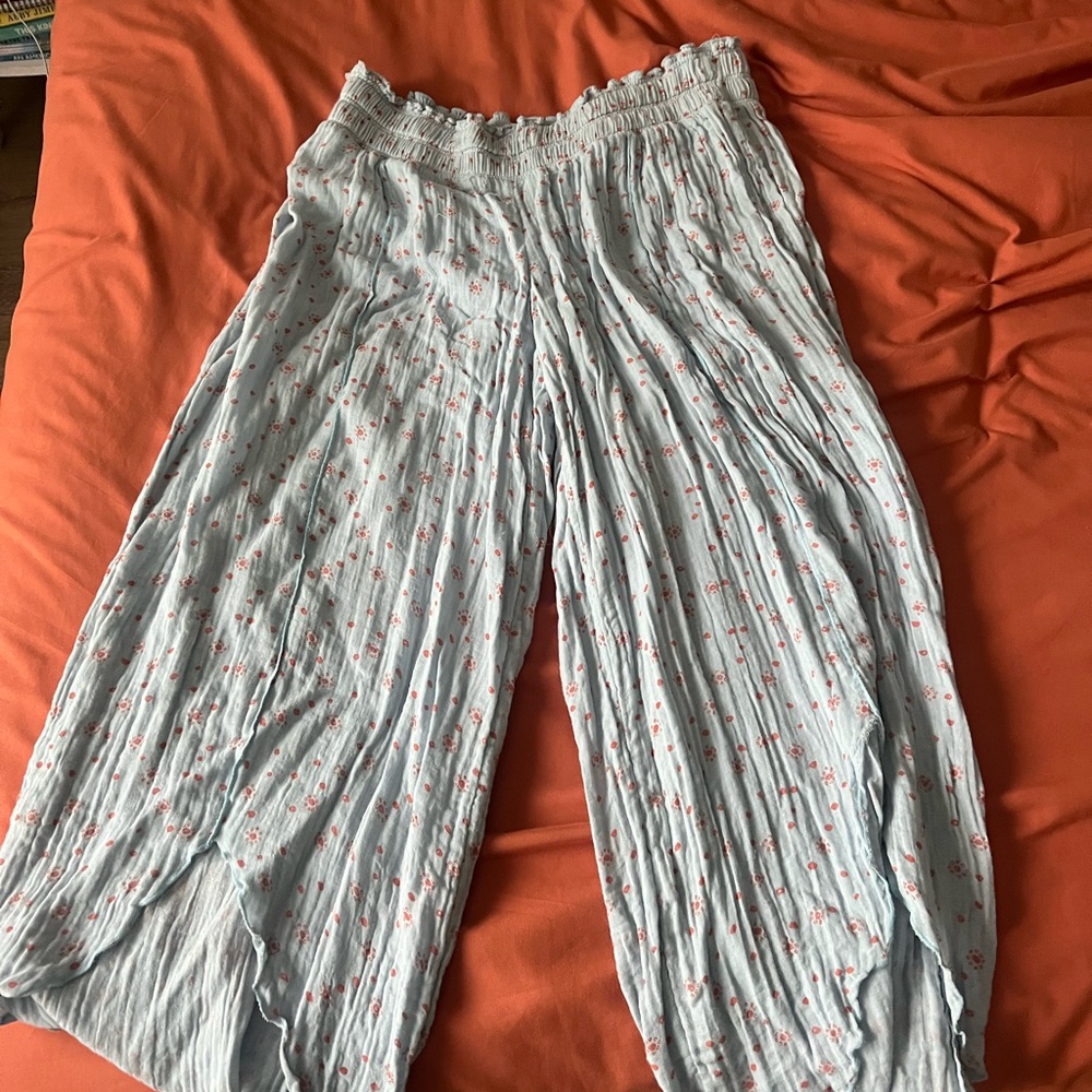 Urban Outfitters Light Blue Pants with Pink Floral Accents
